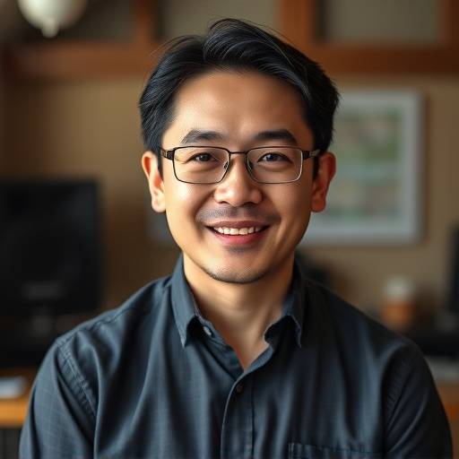 Portrait of Kenji Tanaka, the studio manager at Acoustic Canvas Studios, a man with a helpful and approachable attitude.